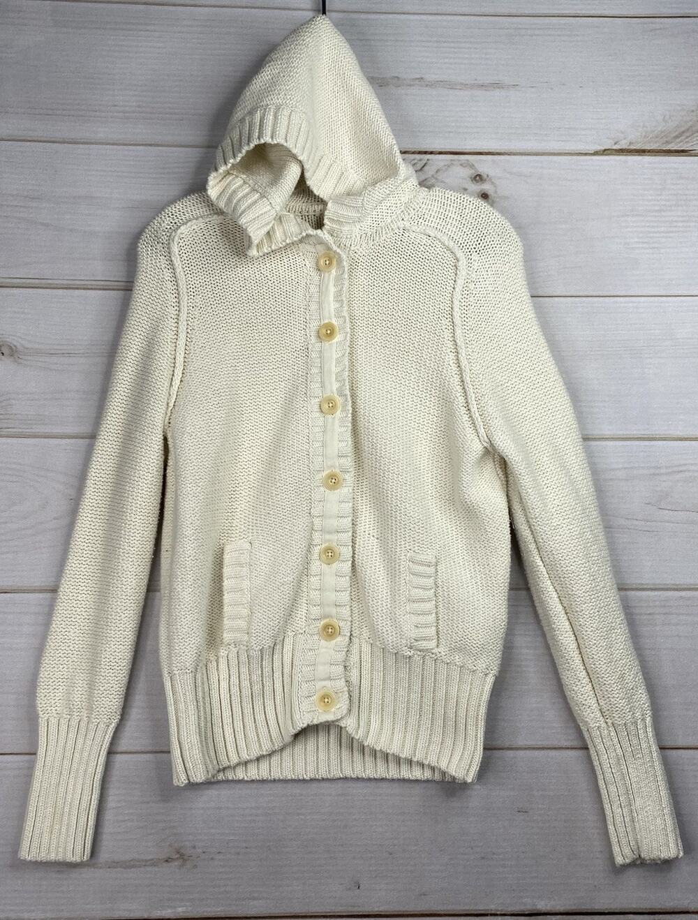 Vtg GAP Cardigan Sweater Womens XL Chunky Cable Knit Hooded Preppy Academia Y2K